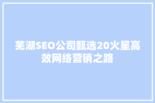 芜湖SEO公司甄选20火星高效网络营销之路 必应SEO