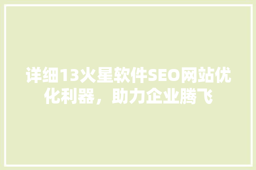 详细13火星软件SEO网站优化利器，助力企业腾飞 必应SEO