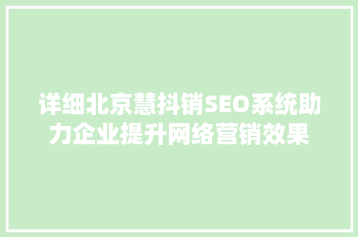 详细北京慧抖销SEO系统助力企业提升网络营销效果 GoogleSEO