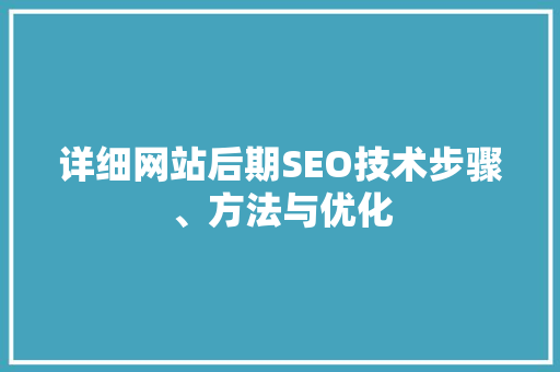 详细网站后期SEO技术步骤、方法与优化 GoogleSEO
