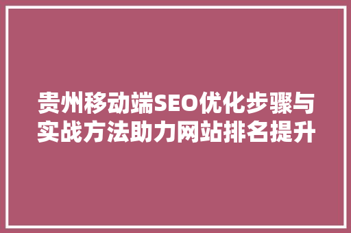 贵州移动端SEO优化步骤与实战方法助力网站排名提升 搜狗SEO