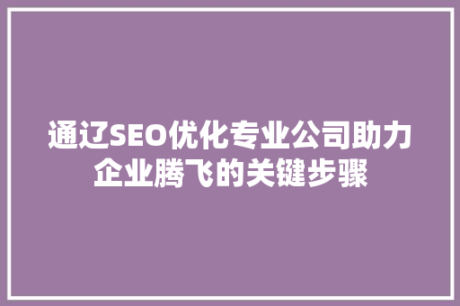 通辽SEO优化专业公司助力企业腾飞的关键步骤 百度SEO