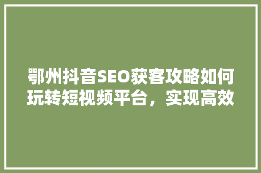 鄂州抖音SEO获客攻略如何玩转短视频平台，实现高效引流 GoogleSEO