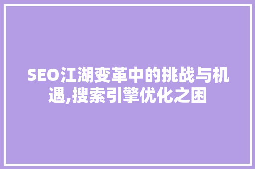 SEO江湖变革中的挑战与机遇,搜索引擎优化之困 必应SEO