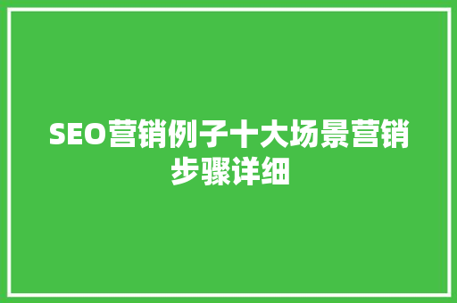 SEO营销例子十大场景营销步骤详细 GoogleSEO