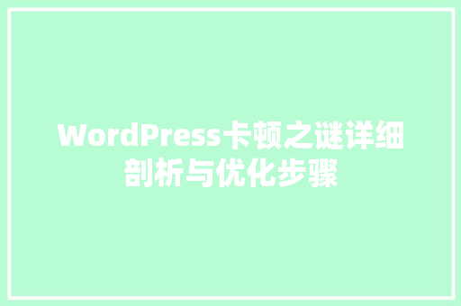 WordPress卡顿之谜详细剖析与优化步骤 GoogleSEO