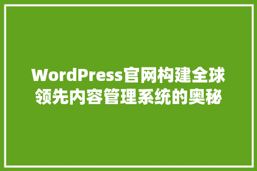 WordPress官网构建全球领先内容管理系统的奥秘 GoogleSEO