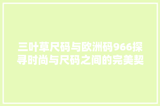 三叶草尺码与欧洲码966探寻时尚与尺码之间的完美契合