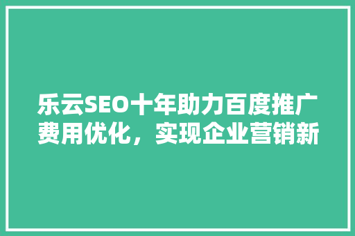 乐云SEO十年助力百度推广费用优化，实现企业营销新突破