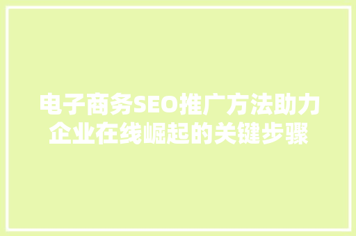 电子商务SEO推广方法助力企业在线崛起的关键步骤 必应SEO