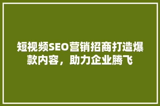 短视频SEO营销招商打造爆款内容，助力企业腾飞 GoogleSEO