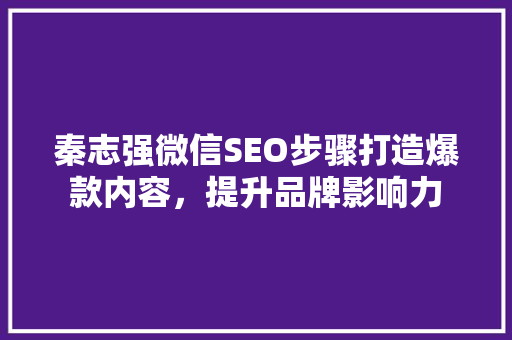 秦志强微信SEO步骤打造爆款内容，提升品牌影响力 GoogleSEO
