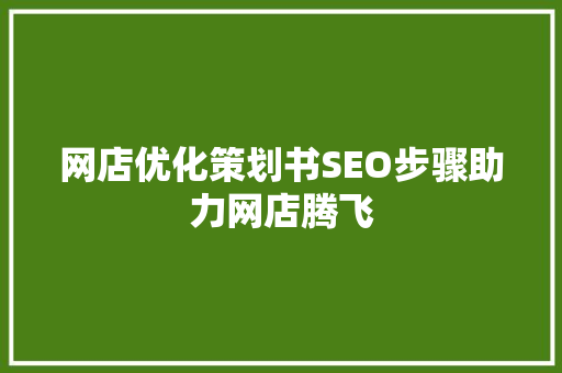 网店优化策划书SEO步骤助力网店腾飞 神马SEO