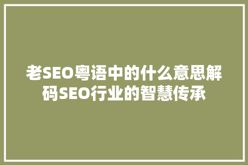 老SEO粤语中的什么意思解码SEO行业的智慧传承 搜狗SEO