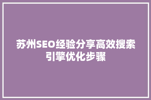 苏州SEO经验分享高效搜索引擎优化步骤 必应SEO