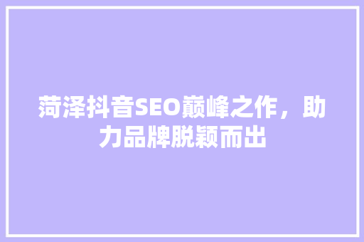 菏泽抖音SEO巅峰之作，助力品牌脱颖而出 神马SEO