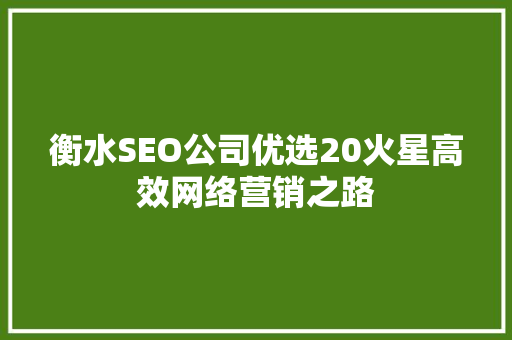 衡水SEO公司优选20火星高效网络营销之路 搜狗SEO