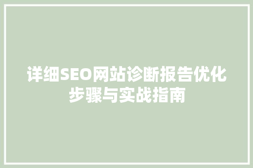 详细SEO网站诊断报告优化步骤与实战指南 必应SEO