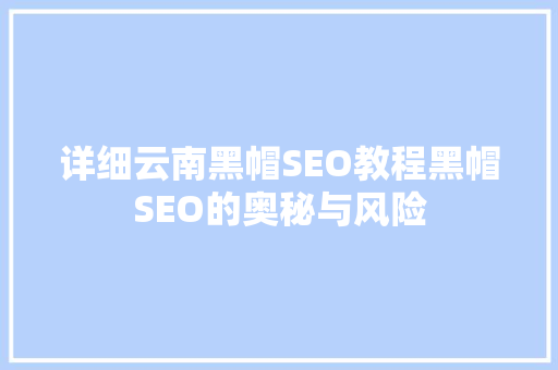 详细云南黑帽SEO教程黑帽SEO的奥秘与风险 必应SEO