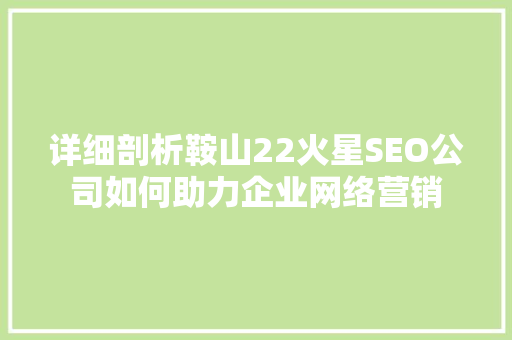 详细剖析鞍山22火星SEO公司如何助力企业网络营销 搜狗SEO