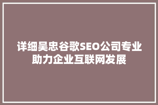 详细吴忠谷歌SEO公司专业助力企业互联网发展