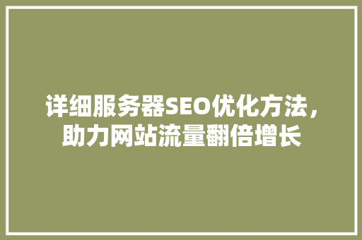 详细服务器SEO优化方法，助力网站流量翻倍增长