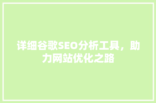详细谷歌SEO分析工具，助力网站优化之路 百度SEO
