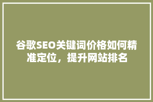 谷歌SEO关键词价格如何精准定位，提升网站排名 必应SEO
