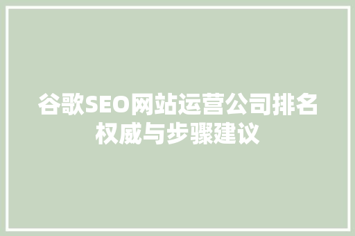 谷歌SEO网站运营公司排名权威与步骤建议 搜狗SEO