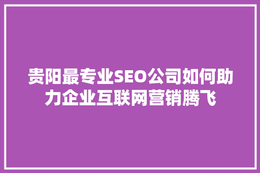 贵阳最专业SEO公司如何助力企业互联网营销腾飞 搜狗SEO