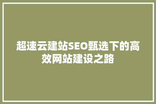 超速云建站SEO甄选下的高效网站建设之路 GoogleSEO