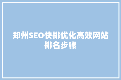 郑州SEO快排优化高效网站排名步骤 百度SEO