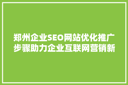 郑州企业SEO网站优化推广步骤助力企业互联网营销新篇章 神马SEO
