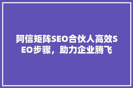 阿信矩阵SEO合伙人高效SEO步骤，助力企业腾飞 搜狗SEO