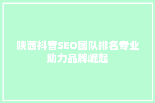 陕西抖音SEO团队排名专业助力品牌崛起 搜狗SEO