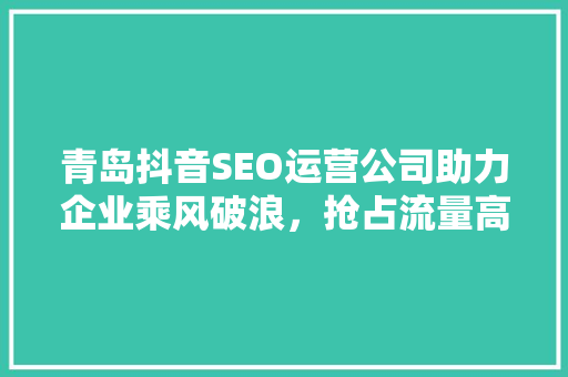青岛抖音SEO运营公司助力企业乘风破浪，抢占流量高地 GoogleSEO