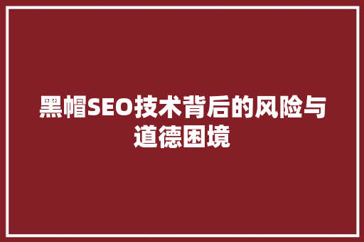 黑帽SEO技术背后的风险与道德困境 百度SEO