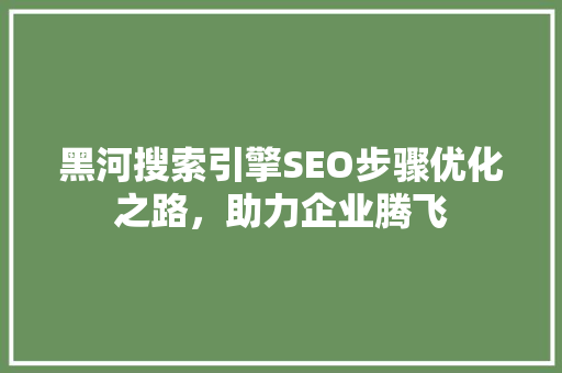 黑河搜索引擎SEO步骤优化之路，助力企业腾飞 搜狗SEO