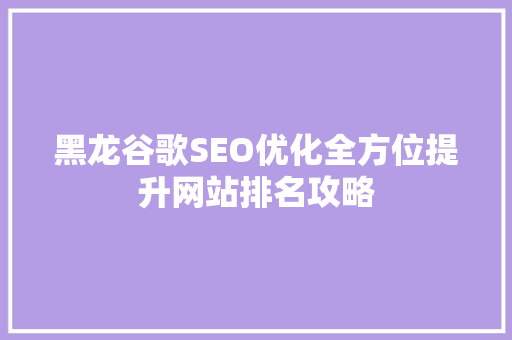 黑龙谷歌SEO优化全方位提升网站排名攻略 百度SEO