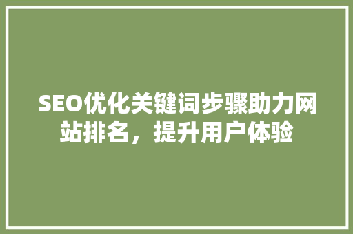 SEO优化关键词步骤助力网站排名，提升用户体验 搜狗SEO