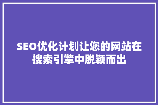 SEO优化计划让您的网站在搜索引擎中脱颖而出 搜狗SEO