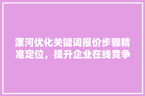 漯河优化关键词报价步骤精准定位，提升企业在线竞争力 神马SEO