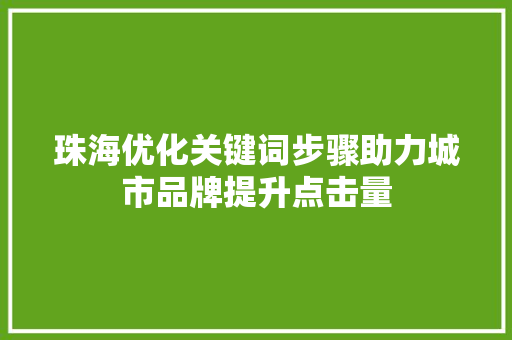 珠海优化关键词步骤助力城市品牌提升点击量