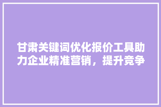 甘肃关键词优化报价工具助力企业精准营销，提升竞争力