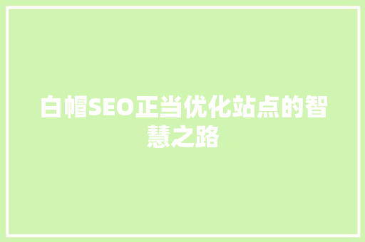 白帽SEO正当优化站点的智慧之路 神马SEO