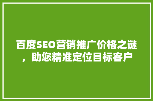 百度SEO营销推广价格之谜，助您精准定位目标客户