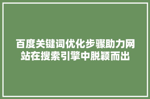 百度关键词优化步骤助力网站在搜索引擎中脱颖而出 GoogleSEO