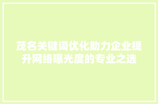 茂名关键词优化助力企业提升网络曝光度的专业之选 百度SEO
