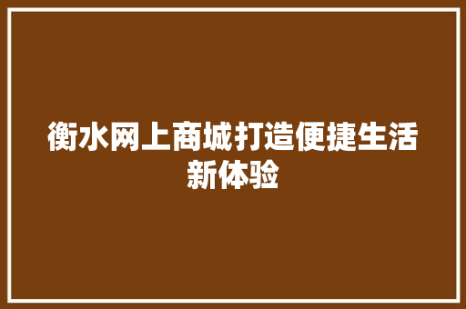 衡水网上商城打造便捷生活新体验
