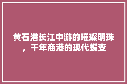 黄石港长江中游的璀璨明珠，千年商港的现代蝶变